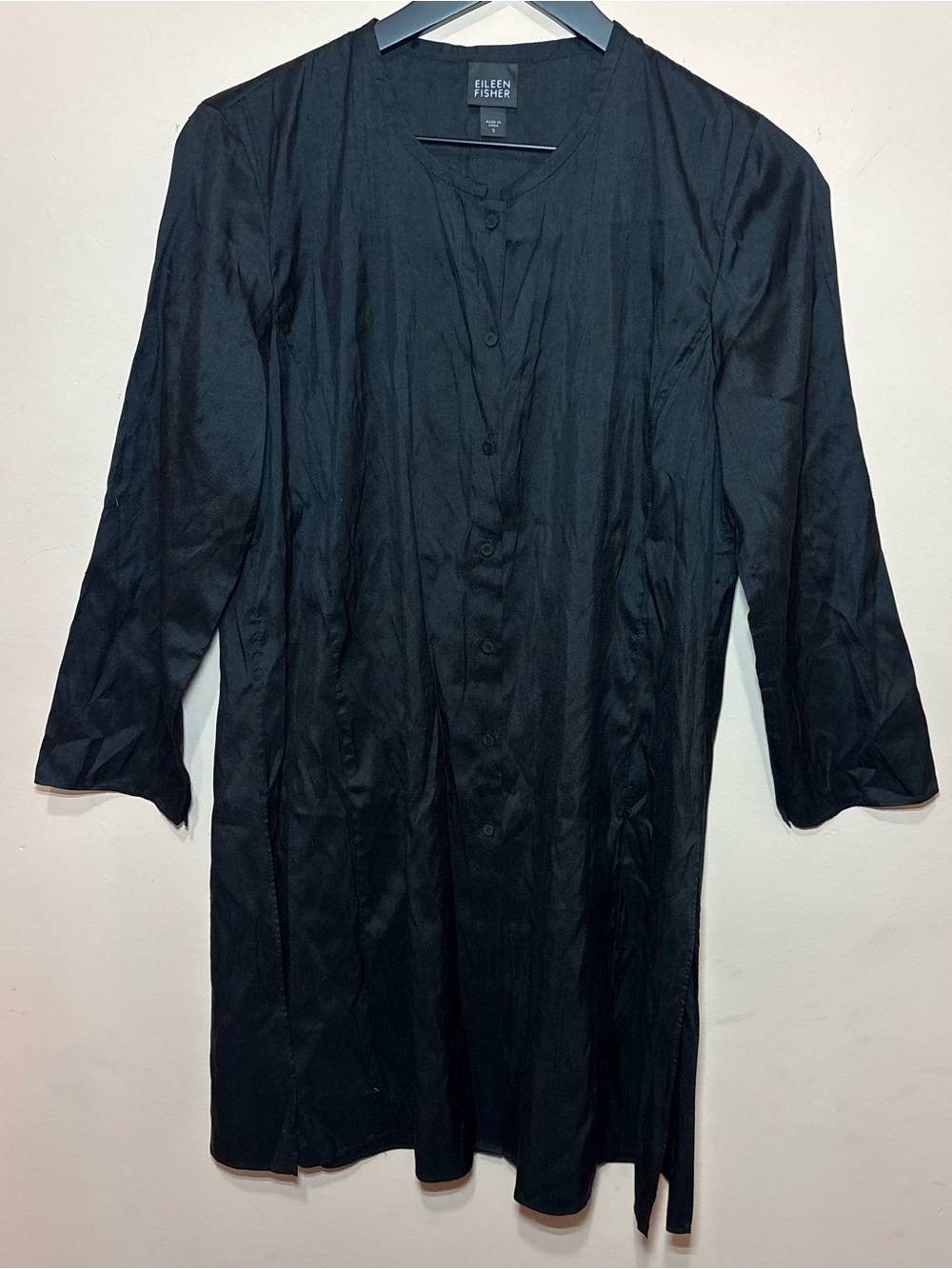 Eileen Fisher Black Silk Tunic Dress Size S Long Sleeve Minimalist